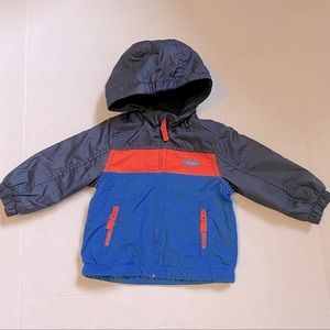Oshkosh kids panelled mid-weight spring fall jacket blue and orange - size 12 mo